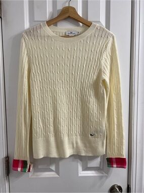 Vineyard Vines Cream Cable Knit Sweater with Contrast Cuffs- XS